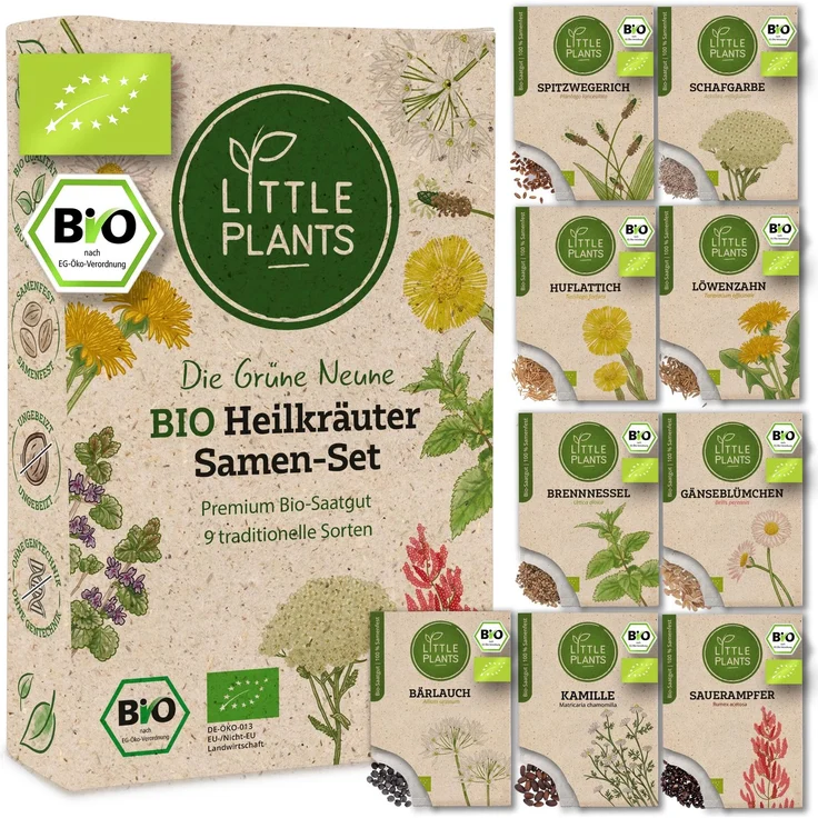 Bio Heilkräuter Samen Set - 9 Sorten traditioneller Kräuter Samen - Saatgut - Kräutersamen Set zum Anbauen im Garten oder Hochbeet