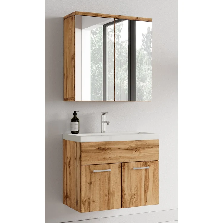 Badplaats Badmöbel Komplettset Montreal 60x35 cm Eiche - Badezimmermöbel mit Waschbecken und Spiegelschrank – Bild 4