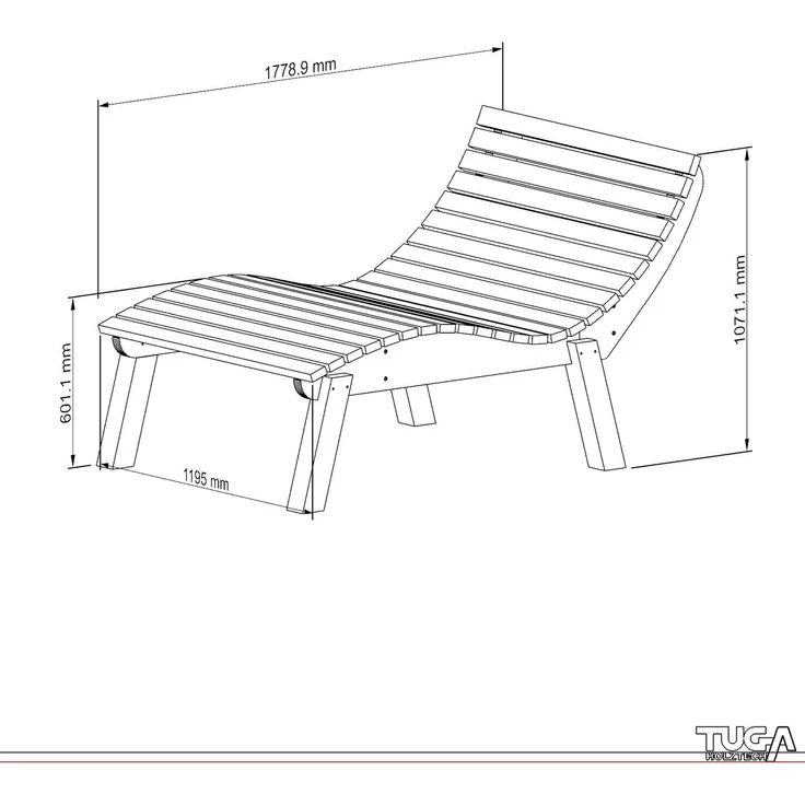Gartenliege Relaxliege "Liege-Franzi" (Zirbe) Breite 120cm Einstiegshöhe 60cm mit Füßen – Bild 7