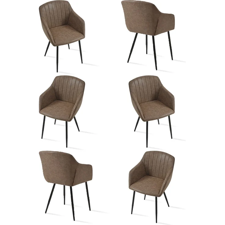 GOEURVANT 711 Esszimmerstühle 6er-Set mit Armlehnen, Kunstleder - Dunkelbraun – Bild 1