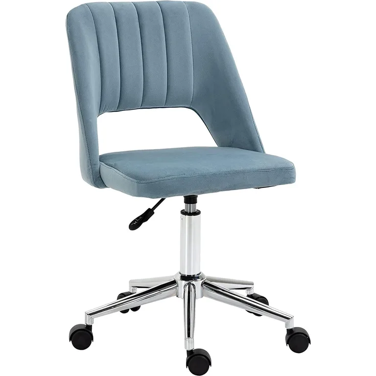 Vinsetto Bürostuhl Drehstuhl Schreibtischstuhl Höhenverstellbar 360° drehbar Jakobsmuschel-Form mit Nahtlinien-Design Schaumstoff Samtartiges Polyester Blau 49 x 54 x 79-91 cm