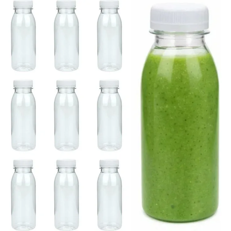 mikken Trinkflasche PET Getränkeflasche 250 ml Plastikflasche mit Deckel, perfekt für Smoothies, große Öffnung