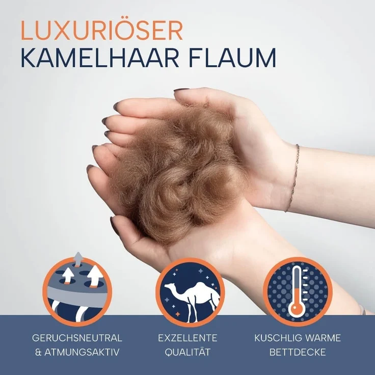 casimum Naturhaarbettdecke LUXUS Kamelhaardecke für Sommer, Winter, 4 Jahreszeiten, Füllung: 100% Kamelhaar, Bezug: 100% Baumwolle, Bettdecke 135x200, 155x220 cm & weitere Größen, temperaturausgleichend – Bild 4
