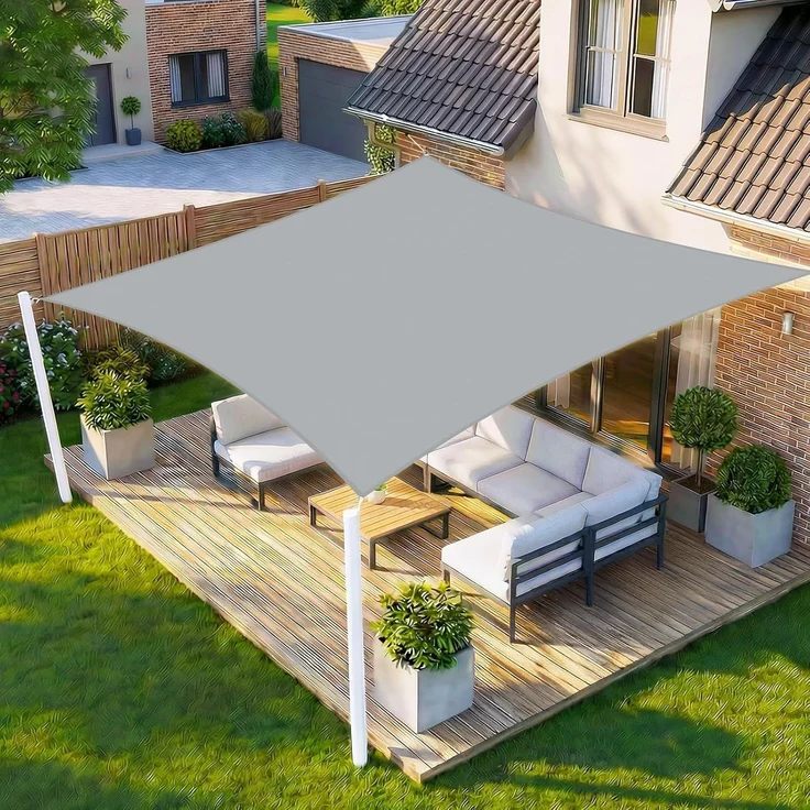 HENG FENG Sonnensegel Wasserdicht Rechteckig 4x5 m,Sonnenschutz Wetterfest PES Polyester,Windschutz Wasserabweisend mit 95% UV-Schutz für Balkon Garten Terrasse,Grau