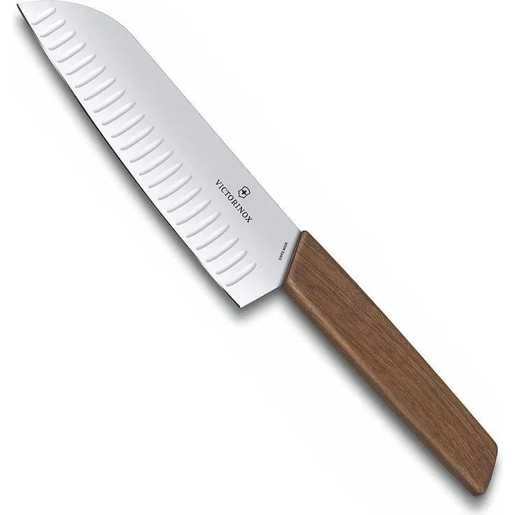 Victorinox Swiss Modern Santokumesser mit Holzgriff, Kullenschliff, 17 cm Klinge, Rostfrei, Edelstahl