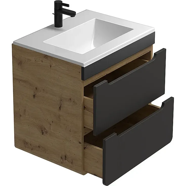 Vente-unique - ARUBA Waschbeckenmöbel Holz, PlatteKeramik GrauBeige - B 46 cm x H 59 cm x L 60 cm