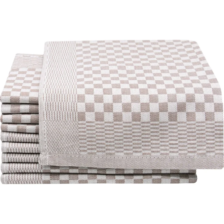 ZOLLNER 10er Set Geschirrtücher, 100% Baumwolle, 46x70 cm, saugstark, braun kariert – Bild 1