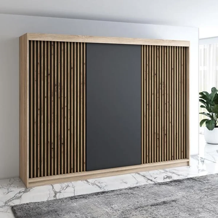 A&J MöbelLand Schwebetürenschrank IOSA 200 cm mit 4 Schubladen, und 3D Lamellen – Bild 2