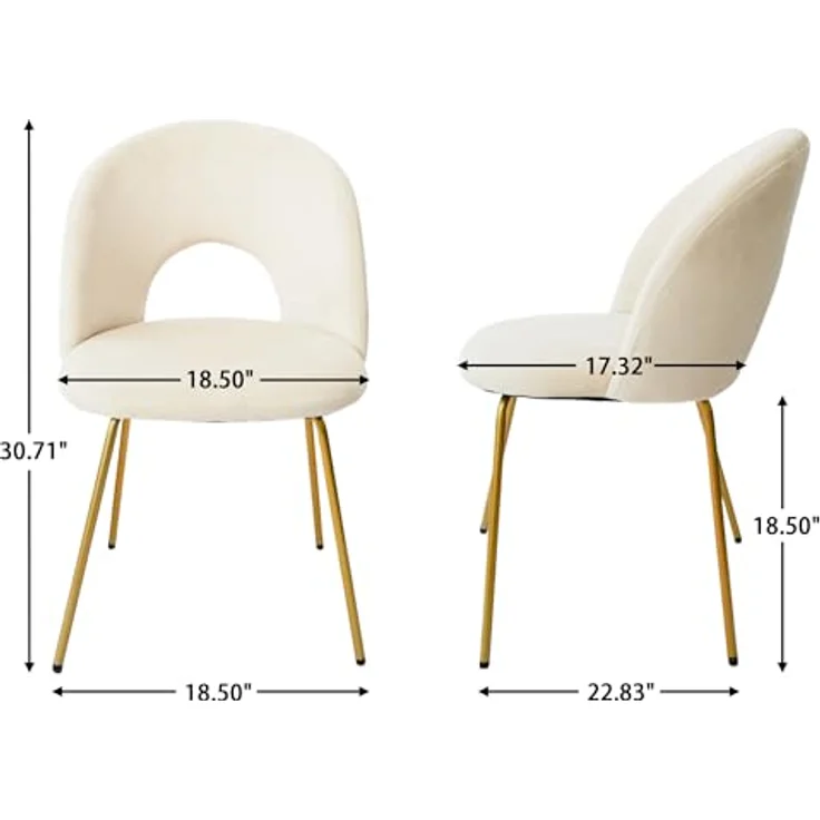CangLong 2 Schminktischstühle, moderner gepolsterter Sessel für Küche, Esszimmer und Wohnzimmer, Samtstühle mit goldfarbenen Metallbeinen, Beige – Bild 4