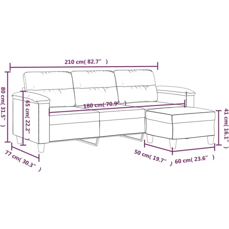 vidaXL 3-Sitzer-Sofa mit Hocker Hellgrau 180 cm Mikrofasergewebe 3201232 – Bild 6