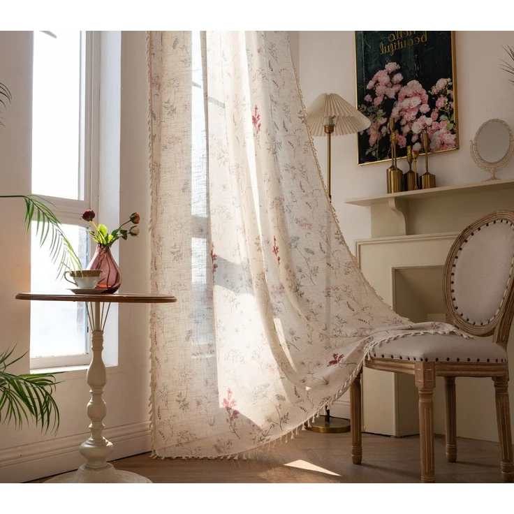 Diwzbyn Vorhang Boho-Blumen-Vorhang, halbtransparenter Vorhang im Landhausstil – Bild 4