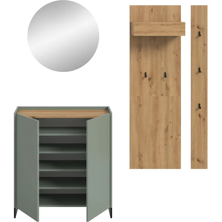 Garderobenkombination B/H/T: 197x206x32 cm in Salbei Nachbildung und Artisan Oak Nachbildung – Bild 3