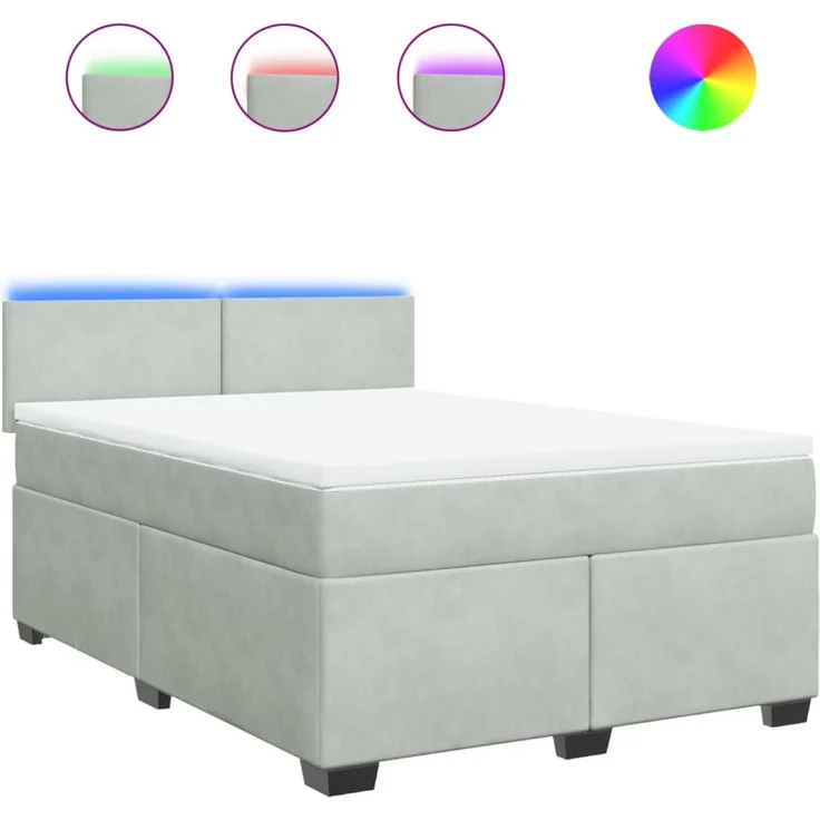 vidaXL Boxspringbett mit Matratze Hellgrau 140x190 cm Samt 3288600 – Bild 2