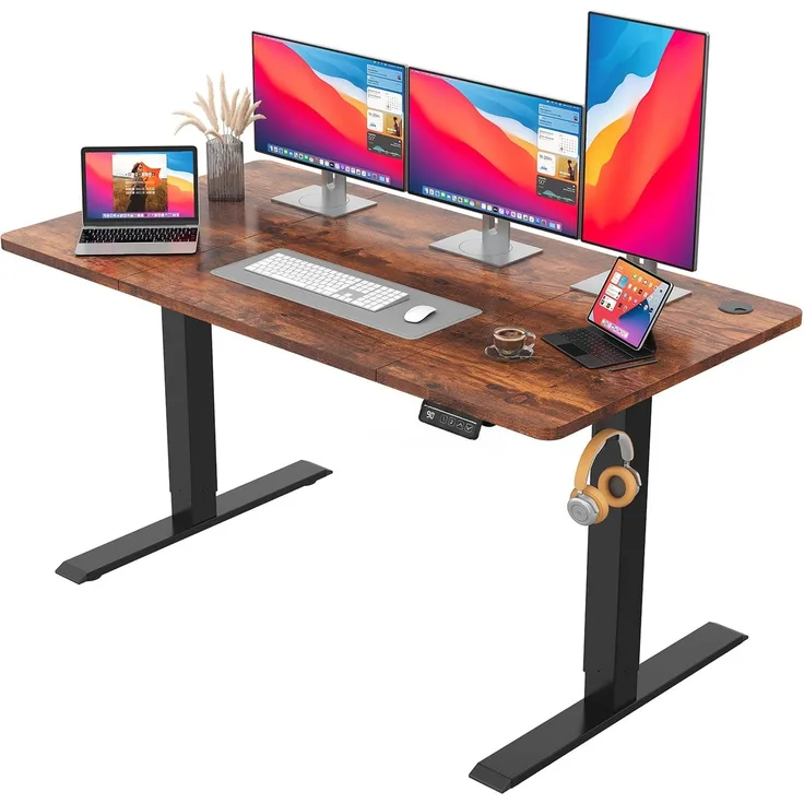 JUMMICO Höhenverstellbarer Schreibtisch 160x60 cm, Elektrischer Steh-Sitz-Tisch mit Memory-Funktion- Ideal für Homeoffice, Gaming & Studierzimmer, Braun