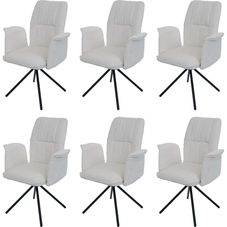 6er-Set Esszimmerstuhl HWC-N99, drehbar Armlehne Auto-Return, Stoff/Textil Chenille (340g/m²) ~ creme – Bild 9