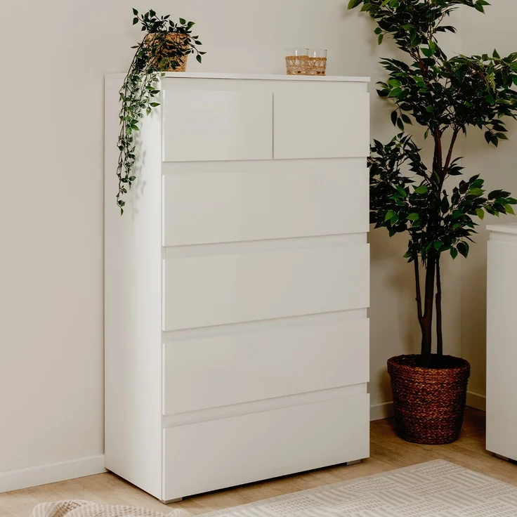 Calicosy 'PRETORIA' Hohe Kommode mit 6 Schubladen L80 x H131cm - Weiß – Bild 2
