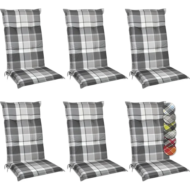 6er Set Beautissu Hochlehner Auflage Sunny 120 x 50 x 6 cm Blau