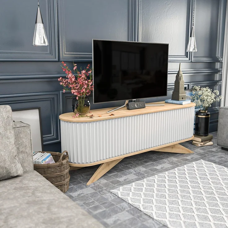 Hanah Home Modern TV Stand, Sapphire & White, 180 x 43 x 60 cm | 100% Melamine Coated Particle Board, 18 mm Thick | Stylish & Functional for Living Room – Bild 2