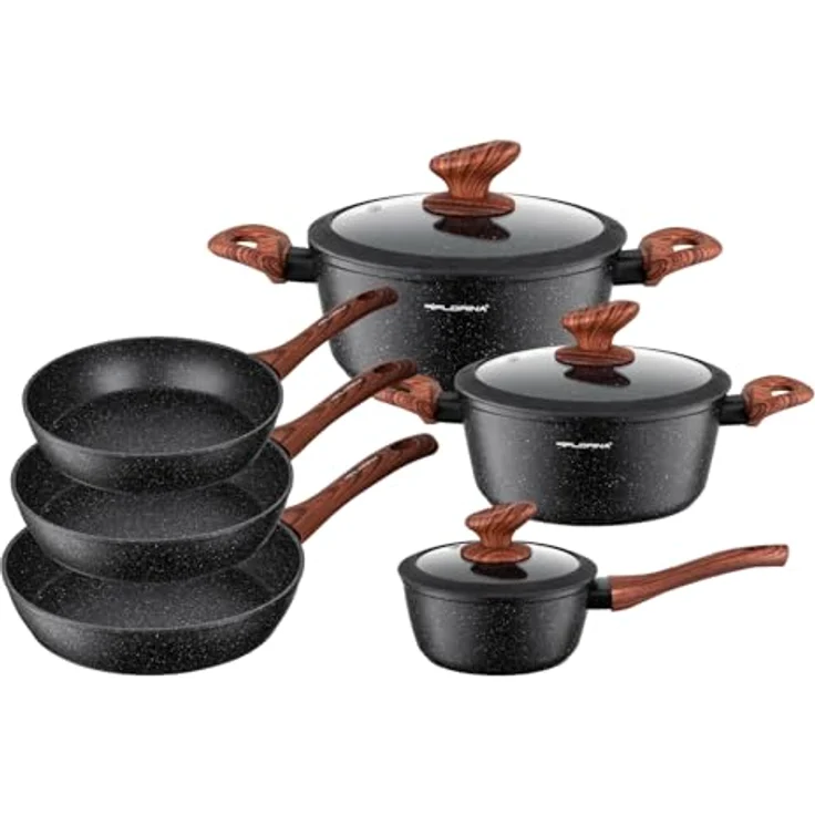 FLORINA MASTER BLACK Topf- & Pfannenset | 6-teiliges Set | Aluminium hochwertig | Glasdeckel mit Dampfauslass | Für Induktion, Gas, Elektro, Keramik | Spülmaschinengeeignet | Großes Set – Bild 2