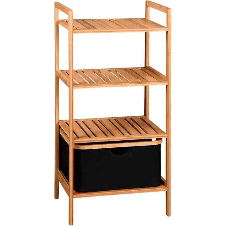 Kesper | Regal mit Korb, Material: Bambus, Polyester, Maße: 44 x 34 x 93,5 cm, Farbe: Braun, Schwarz | 19438
