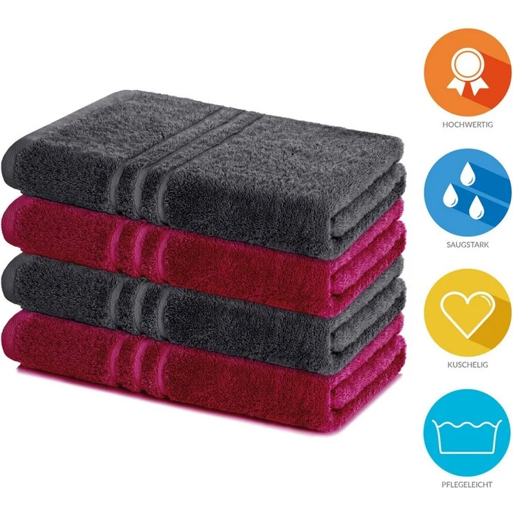 Lavea Duschtücher 4er Set Duschtuch 70 x 140 cm, Elena Frottee Handtücher, (Set, 4-St), Dusch-Handtuch, 500 g/m² Frottier, weich & saugstark, pflegeleicht – Bild 1