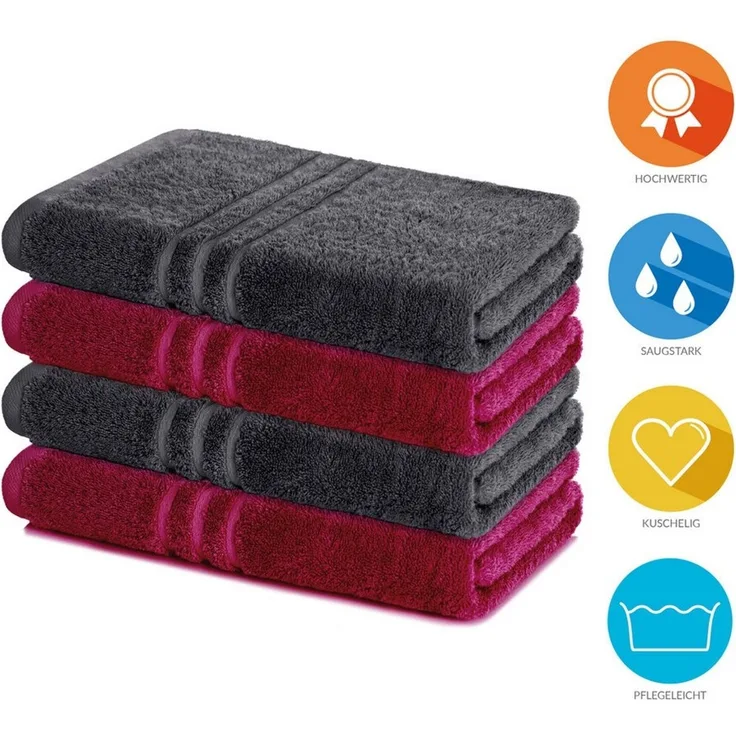Lavea Duschtücher 4er Set Duschtuch 70 x 140 cm, Elena Frottee Handtücher, (Set, 4-St), Dusch-Handtuch, 500 g/m² Frottier, weich & saugstark, pflegeleicht