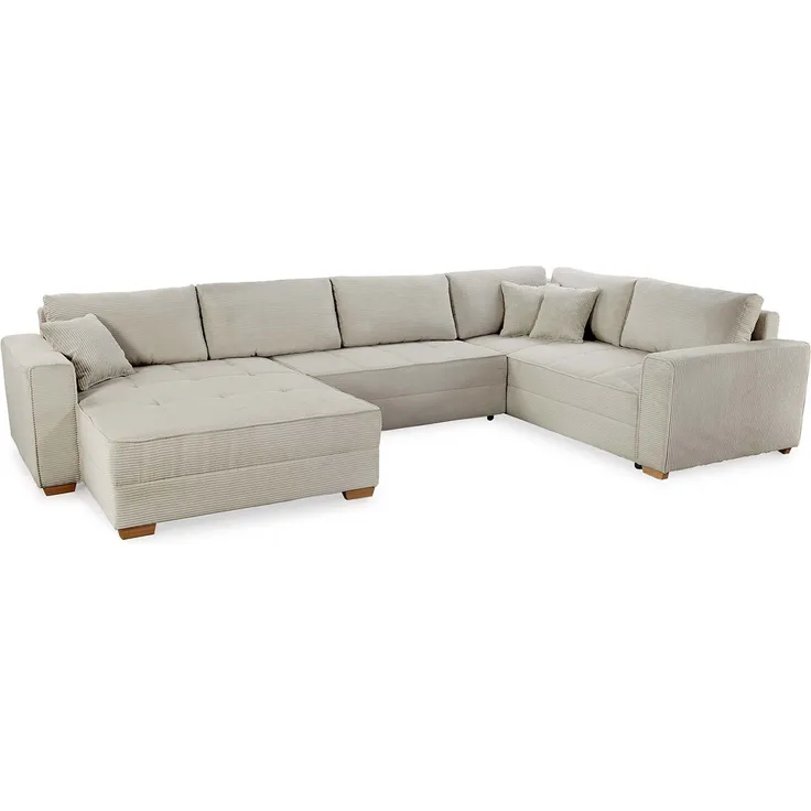 Wohnlandschaft Bornholm / Brixen, Polyester, Stoff, Beige, Grau, 379 x 86 x 227 cm