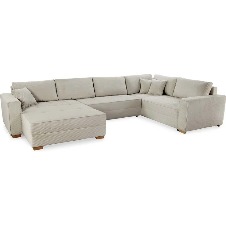 Wohnlandschaft Bornholm / Brixen, Polyester, Stoff, Beige, Grau, 379 x 86 x 227 cm – Bild 1