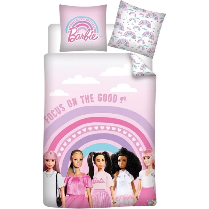 Barbie Bettwäsche-Set – 1x Deckenbezug 140x200 & 1x Kissenbezug 65x65 cm für Kinder