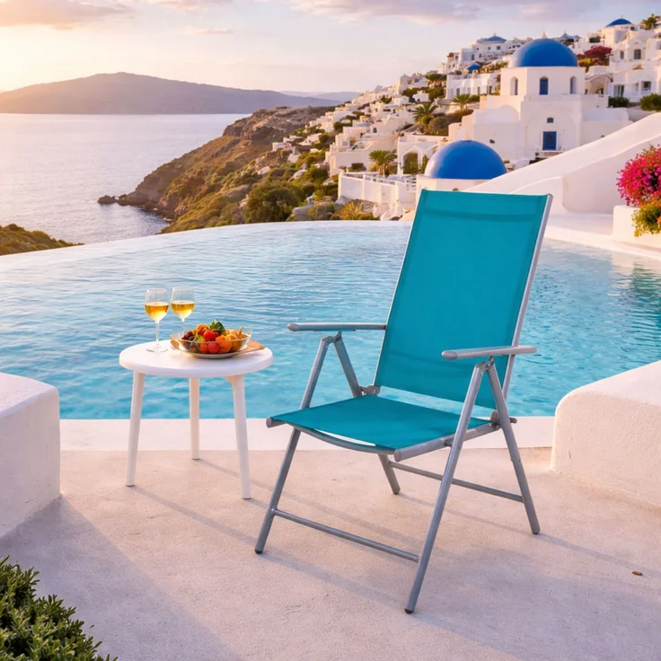 Garten Klappstuhl Outdoorstuhl Aluminium - Textilen Silbergrau/Petrol – Bild 1