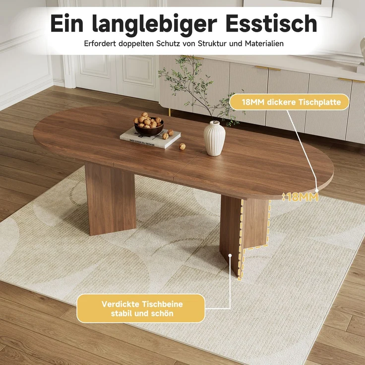 Ausziehbarer Esstisch mit abgerundeten Ecken, 120/160x80 cm, Walnuss – Bild 7