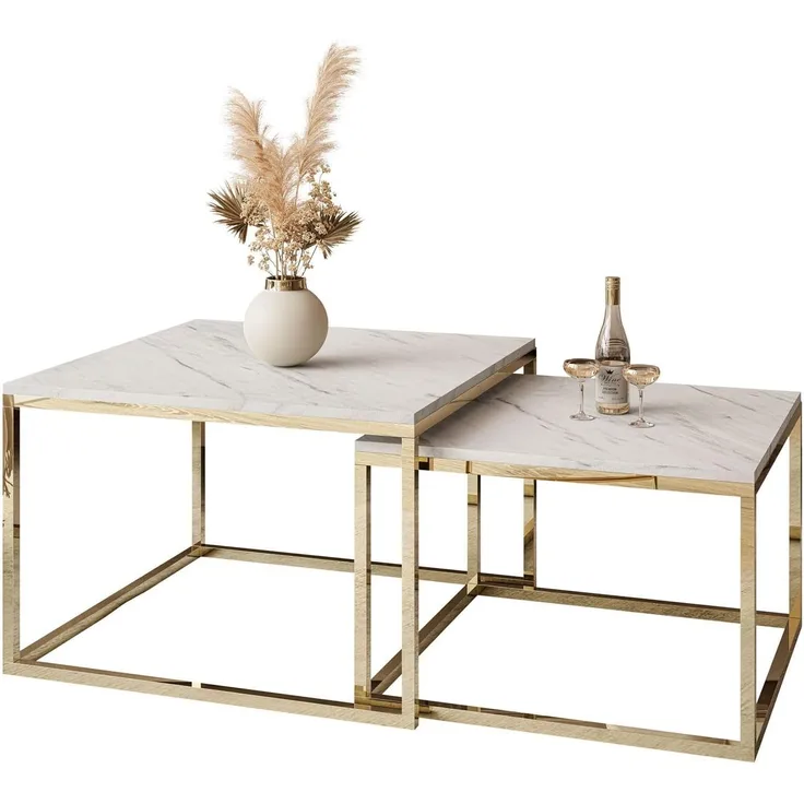 Lookway Couchtisch YOSHI LEVANTO 2in1 mit Goldenem Chromgestell (2er-Set), Breite: Breite: 70 cm und 60 cm