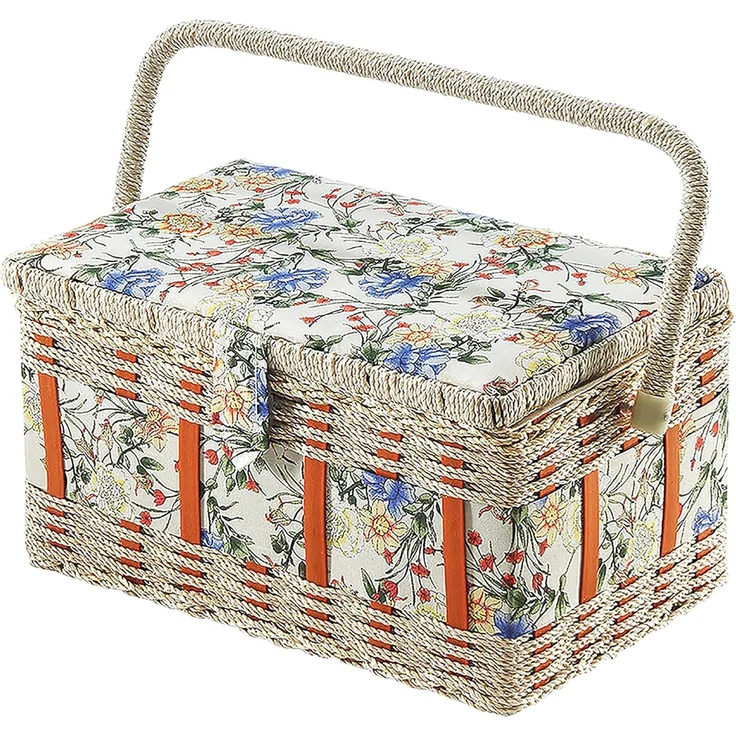 Kobolo Nähkorb Nähkästchen eckig mit Blumenmuster und Griff (mit Organisationseinsatz) – Bild 1