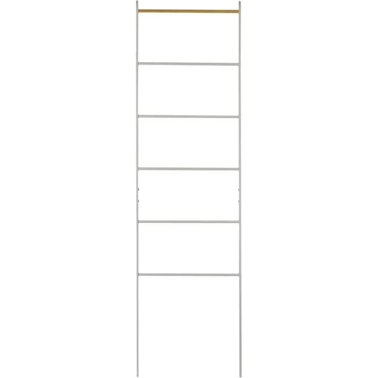 Yamazaki Garderobenständer Tower Kleiderständer 45x162cm Handtuchleiter Kleiderleiter Garderobe, Handtuchhalter, Universalständer, weiß Metall mit Holzakzenten – Bild 2
