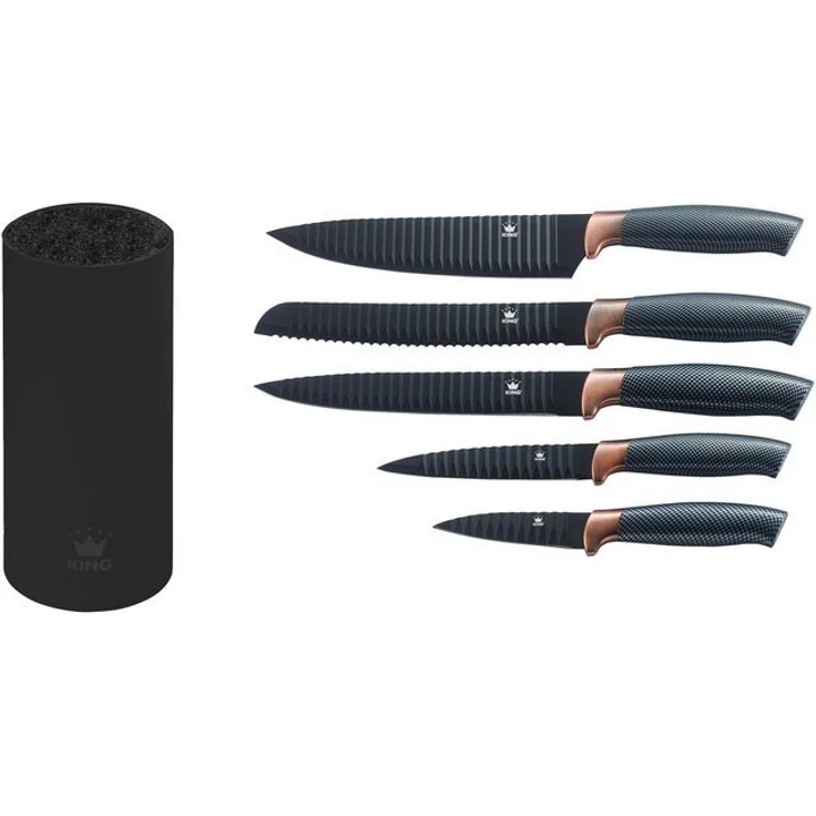 KING Messerblock Carbon Design (6tlg), (5 Messer, 1 Messerblock), Wellenschliff – Bild 2