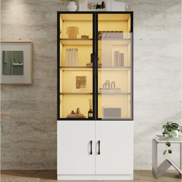 Vitrine 120 x 40 x 160 cm mit LED-Beleuchtung und Rauchglas – weißer Korpus mit Stauraum – Bild 5