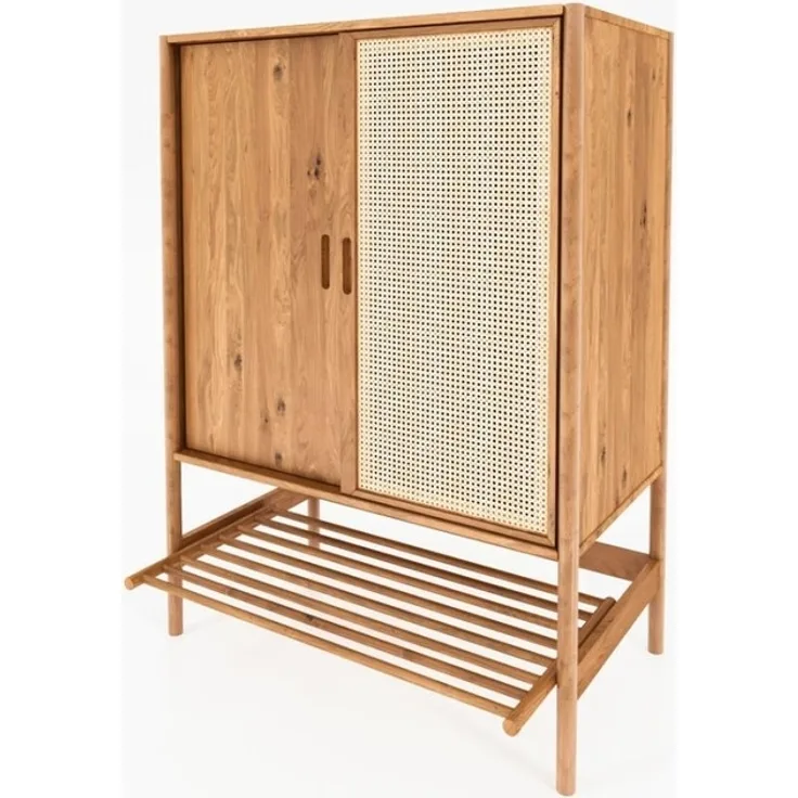 Garderobenschrank Zola Wildeiche massiv mit Rattan 108x150 Schiebetüren 1 Fach
