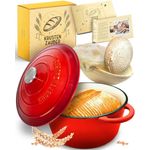 Krustenzauber Brotbackform Gusseisen Topf Brot Backen [inkl. Gärkorb] -, (Hochwertiger Emaille Topf), Idealer gusseiserner Brottopf zum Backen, Gusseisentopf Brotbacken
