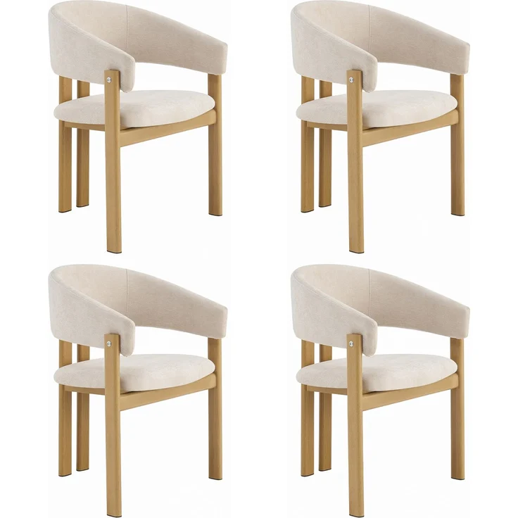 4 Esszimmerstühle aus Metall in Holzoptik, bequem und atmungsaktiv, geeignet für Esszimmer, Wohnzimmer, Cafés, moderner Stil, Leinenstoff, Naturholzfarbe--Holz--61.5x52.5x83cm--YOUDENOVA – Bild 8