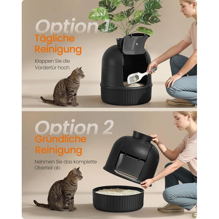 FEANDREA Katzentoilette mit Tür, Blumentopf, verstecktes Katzenklo für Wohnzimmer, mit Filter, schwarz – Bild 4