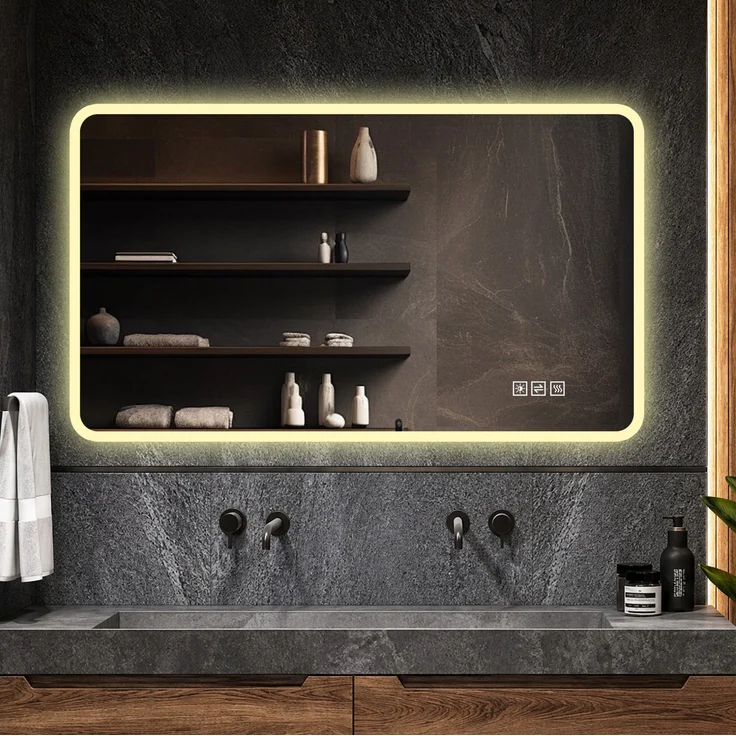 LED-Badezimmerspiegel aus Glas, dimmbar & beschlagfrei, 60x100 cm, Silber – Bild 4