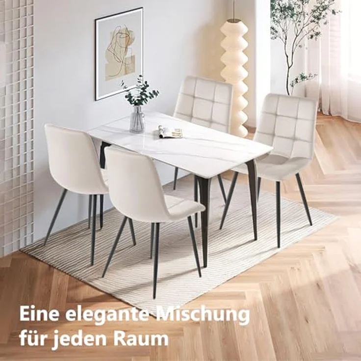 Sweetcrispy Esszimmerstuhl, Küchenstuhl mit Metallbeinen - Samt Esstisch Stuhl ohne Armlehnen, moderner Stühle Esszimmer, 2 Stück, Hellgrau – Bild 8