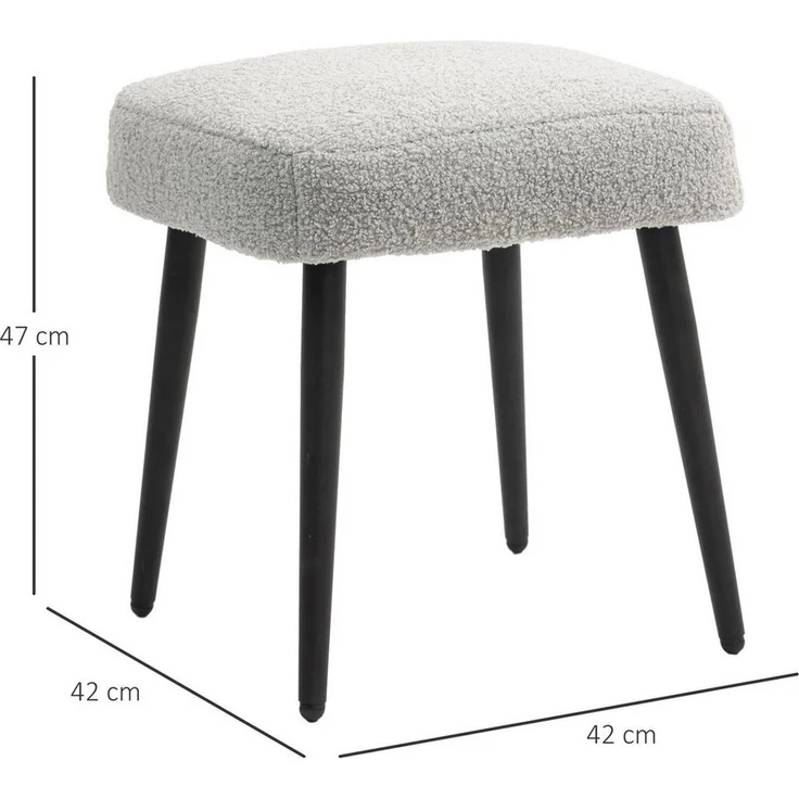 HOMCOM Fußhocker Schminkhocker Fußstütze mit Kaschmir-Optik (Hocker, 1 St, Sitzhocker), für Schlafzimmer, Stahlbeine, Hellgrau – Bild 2