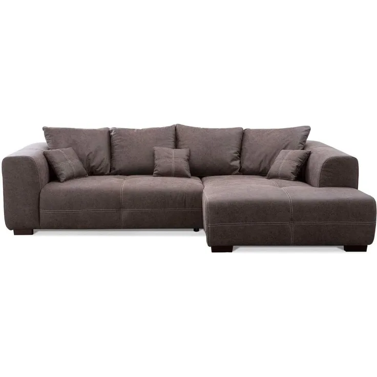 CAVADORE Ecksofa Mavericco inkl. Kissen / XXL-Eckcouch im modernen Design / Longchair rechts / 285 x 69 x 170 / Lederoptik braun