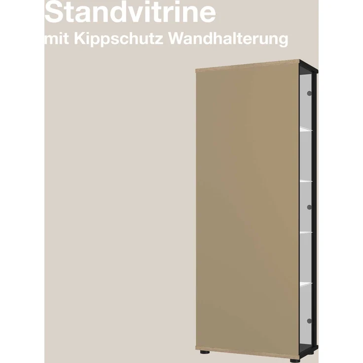 K-Mbel Glas Vitrinenschrank 2-trig (176x67x33cm) - Made in Germany - Standvitrine Schwarz mit 4 hhenverstellbaren Glasbden, Spiegel, Schloss & LED - Glasvitrine Stehend - Sammler – Bild 7