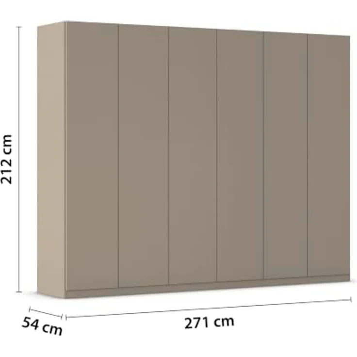 Rauch Möbel LUNIK, Kleiderschrank, Farbe Fango, Breite 271 cm | Schrank mit patentiertem Schnellmontagesystem, 6-türig, Push-to-open-Funktion, Zubehör Premium, Schlafzimmer, Garderobe – Bild 3