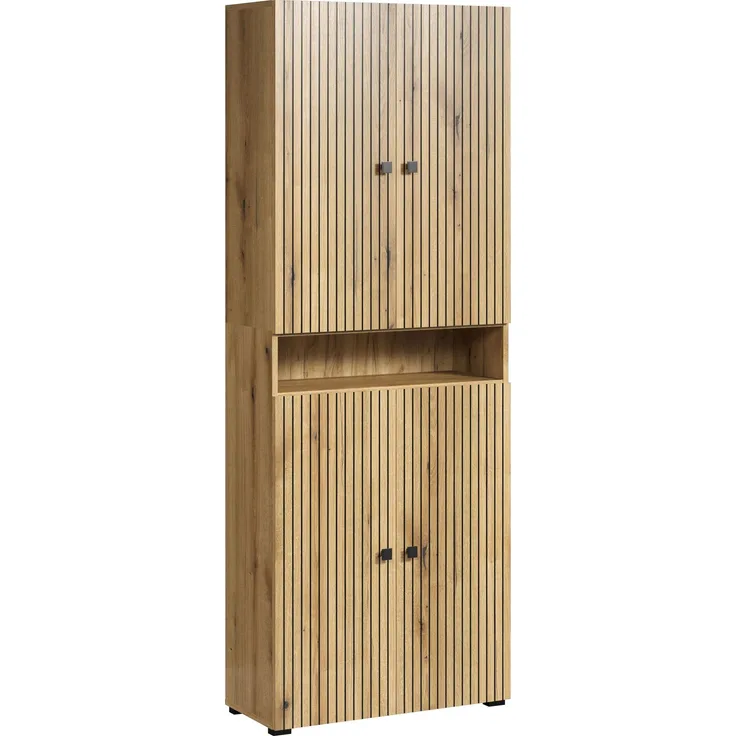 trendteam smart living - PureBliss - Waschbeckenunterschrank - Eiche - Waschtisch mit 3 offenen Fächern - (BxHxT) 90 x 91 x 53 cm - Rillenoptik - edle Metallgriffe - 60 cm Aufsatzwaschbecken