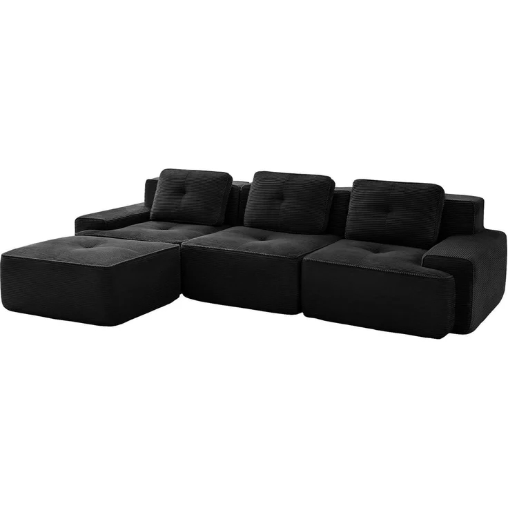 Sofa Ecksofa modular montagefrei Schwarz 3-Sitzer-Sofa + 1 Hockern – Bild 6