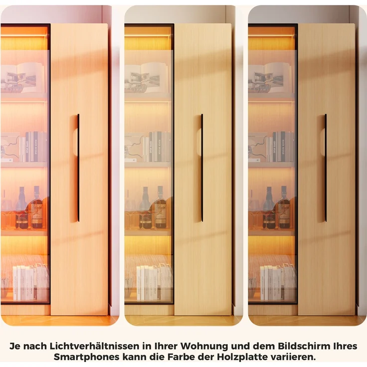 ZUBALIYA Multifunktionsschrank 110,5×35×160cm-Vitrine mit Glastür und LED, Seitenauszug, Rollschrank - Hochschrank im modernen Stil, Vitrine,Esszimmerschrank,Bücherregal, Badezimmerschrä – Bild 5