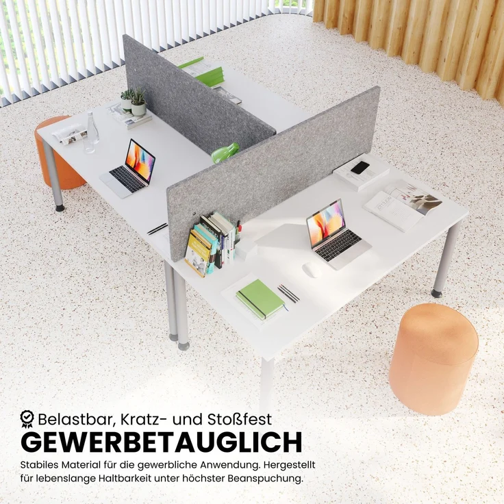 bümö höhenverstellbarer Schreibtisch H-Serie 200x80 cm in grau, Gestell in Weiß - PC Tisch für's Büro manuell höhenverstellbar, Computertisch verstellbar, HS-20-5-W – Bild 3
